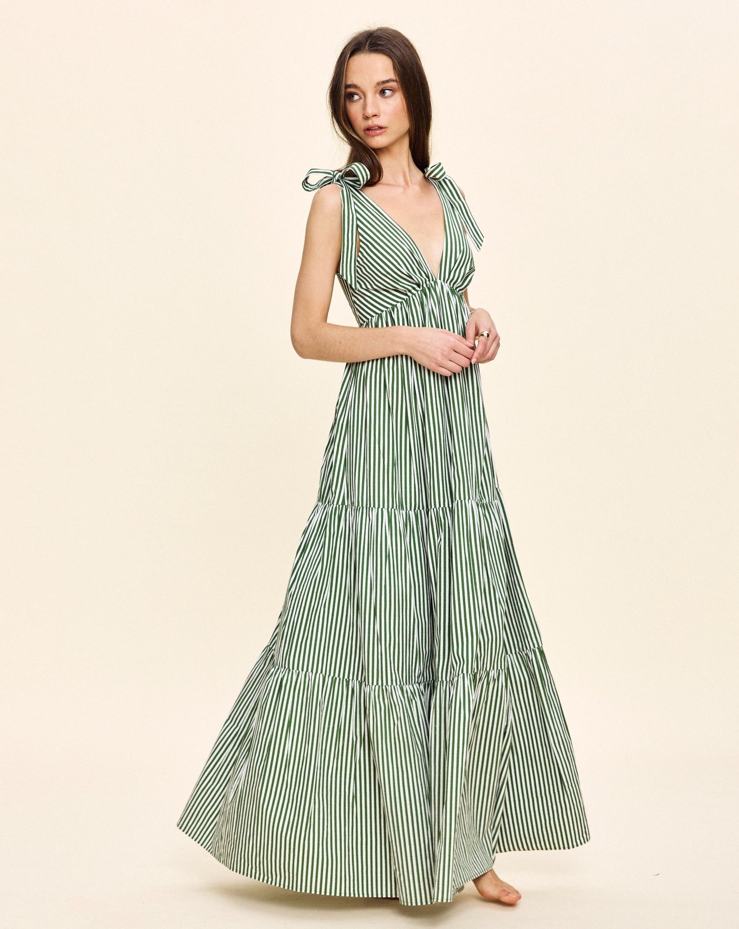 Betsy Dress in Vert Stripe
