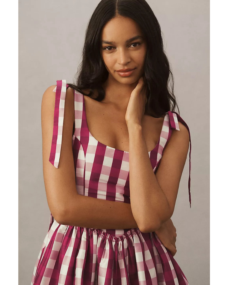 Marie Dress in Wine Gingham Louise New York Marie Dress in Wine Gingham Louise New York
