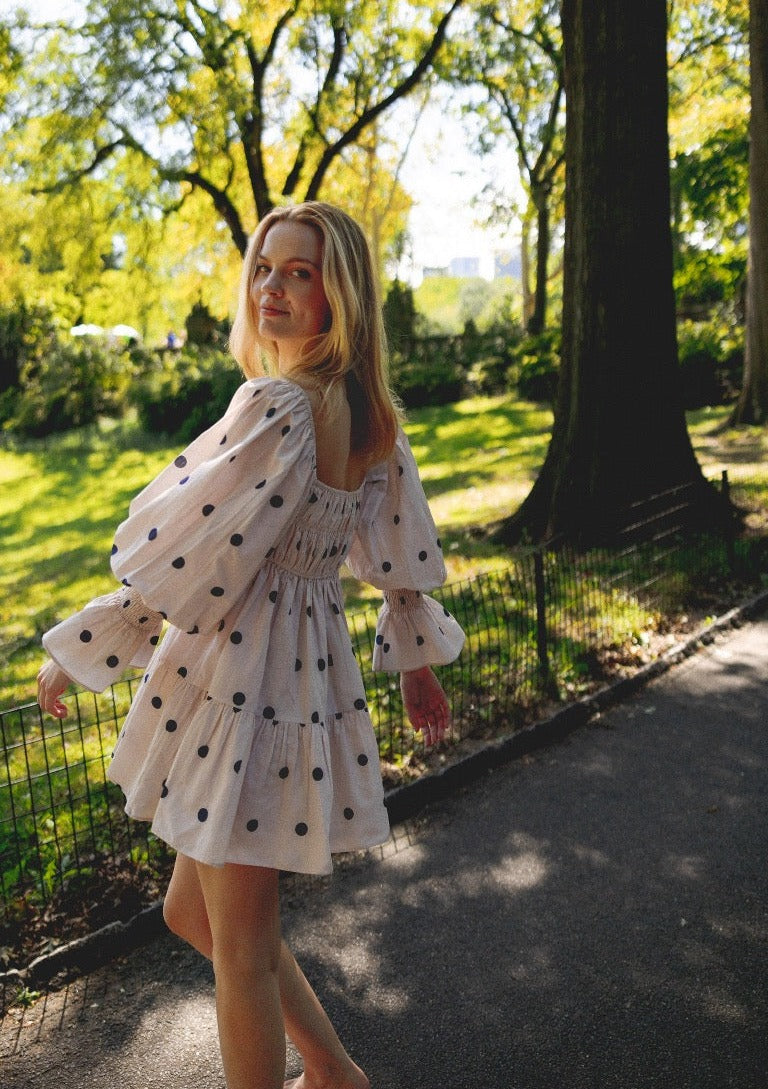 Elisabeth Dress in Navy Polka Dot