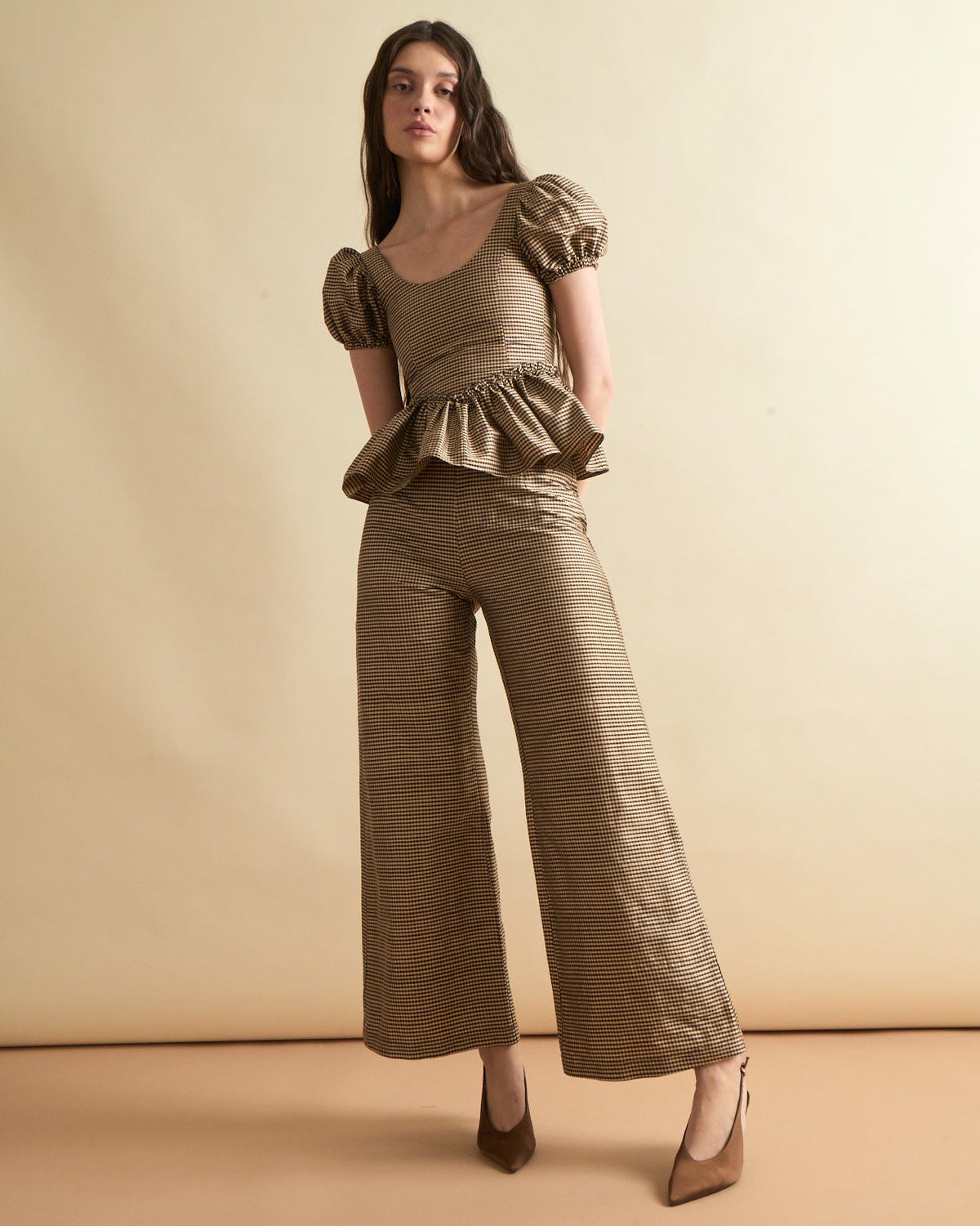Libby Pant in Black and Beige Mini Gingham