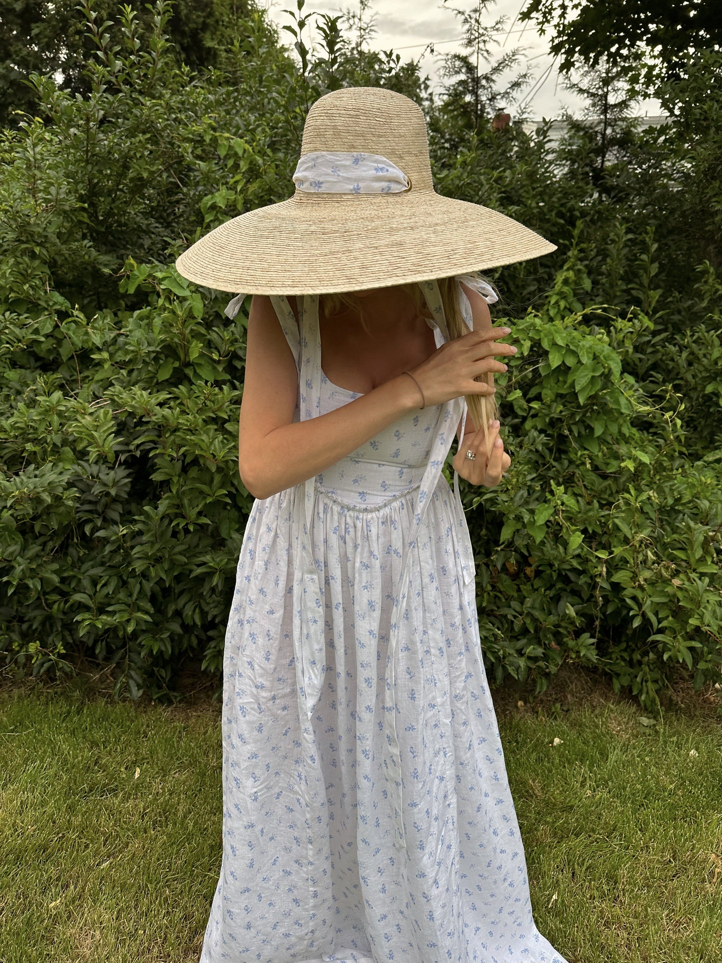 The Marie Dress in Ditsy Blue Floral Linen