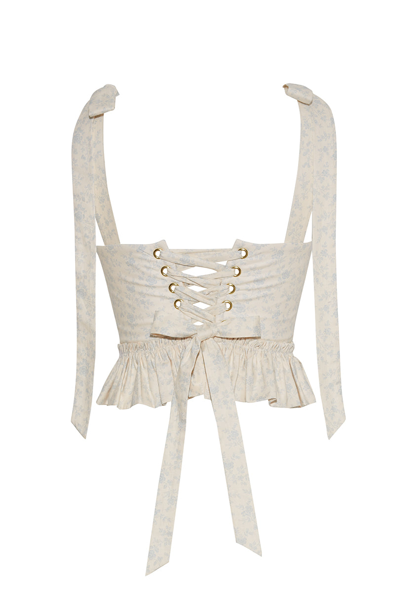 The Antoinette Corset in Ivory English Floral