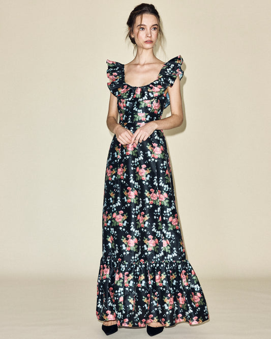 The Camille Dress in Black Ikat