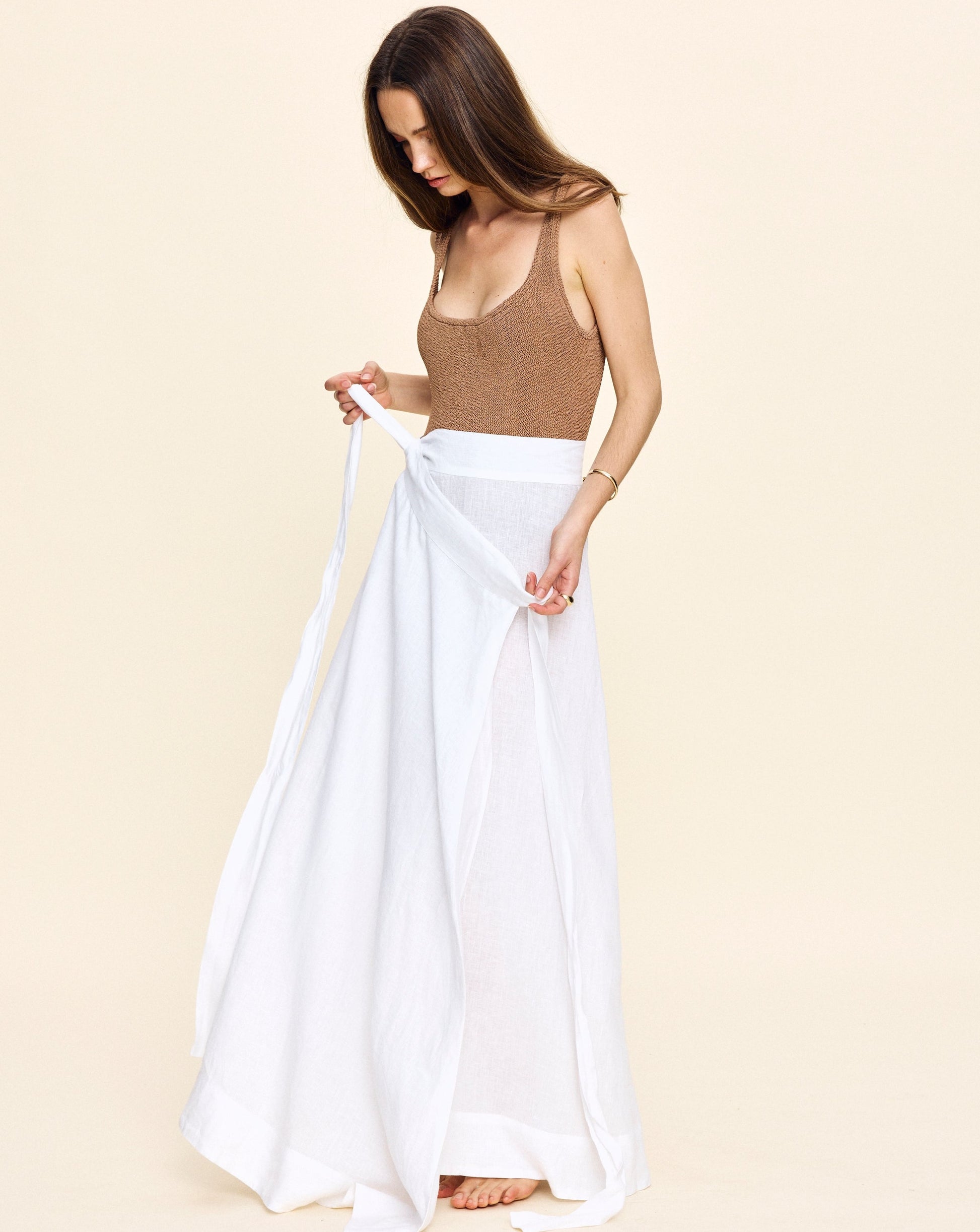 Helena Wrap Skirt in White Louise New York Helena Wrap Skirt in White Louise New York