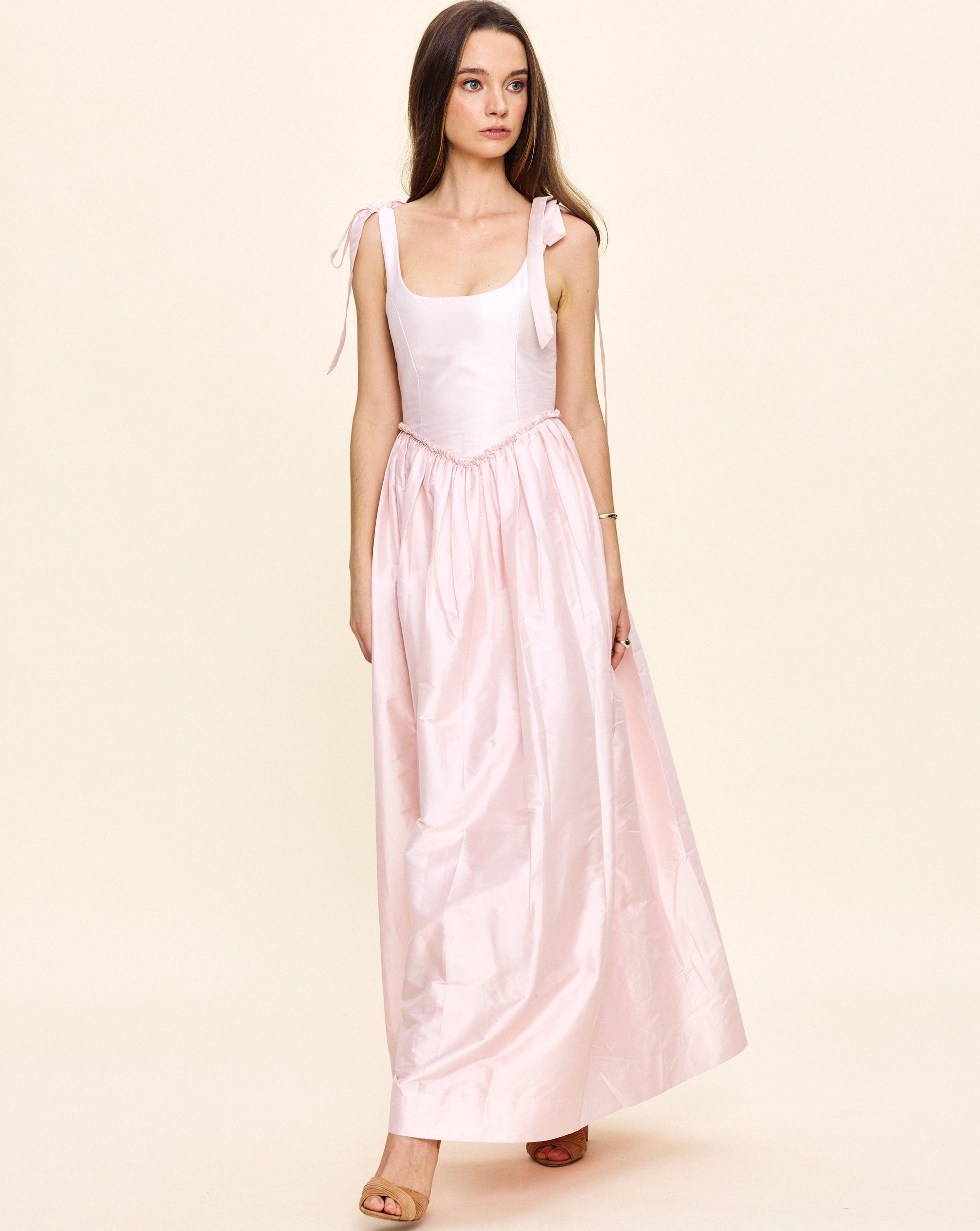 louise marie tie-strap corset taffeta maxi dress Louise Marie Tie-Strap Corset Taffeta Maxi Dress