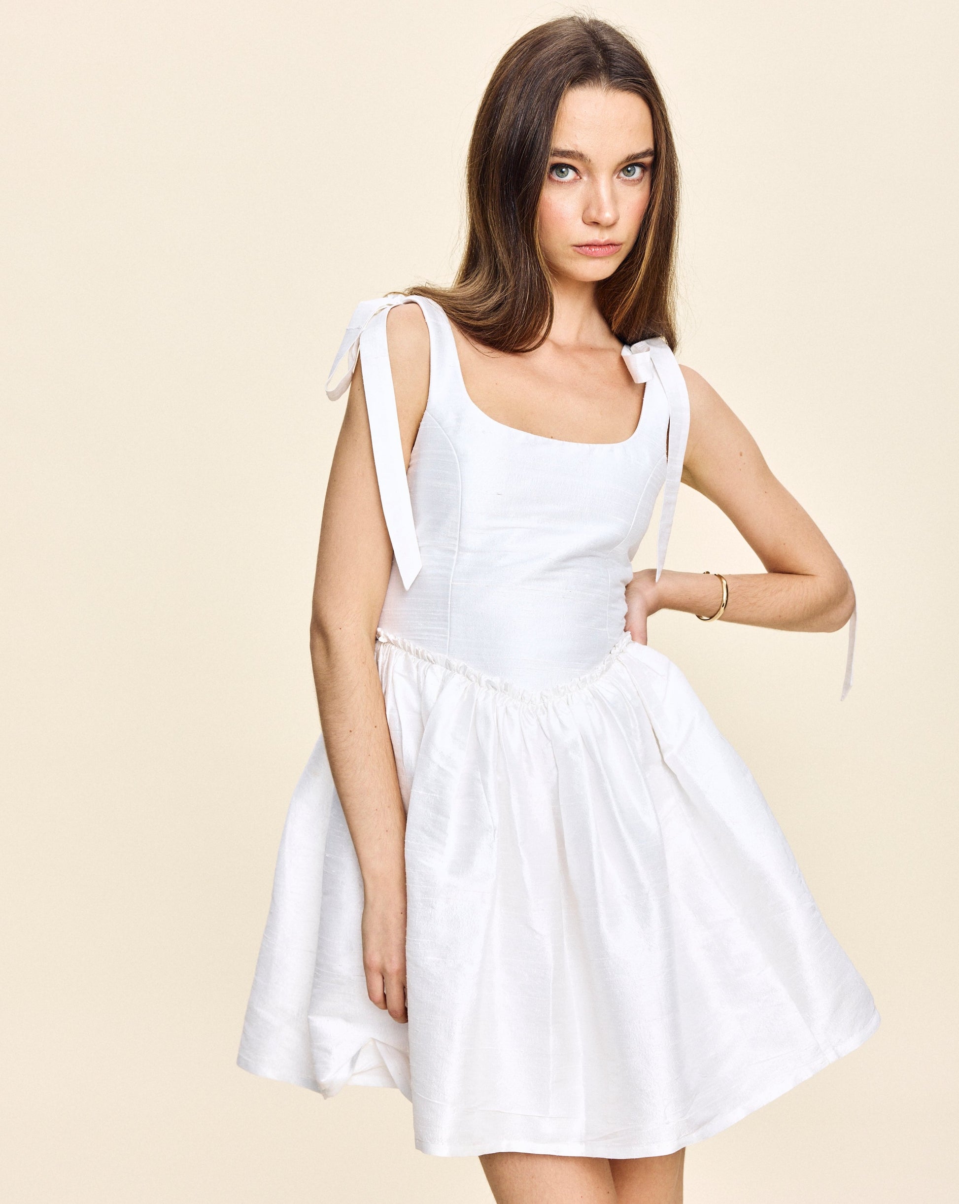 Marie Mini Dress in White Louise New York Marie Mini Dress in White Louise New York