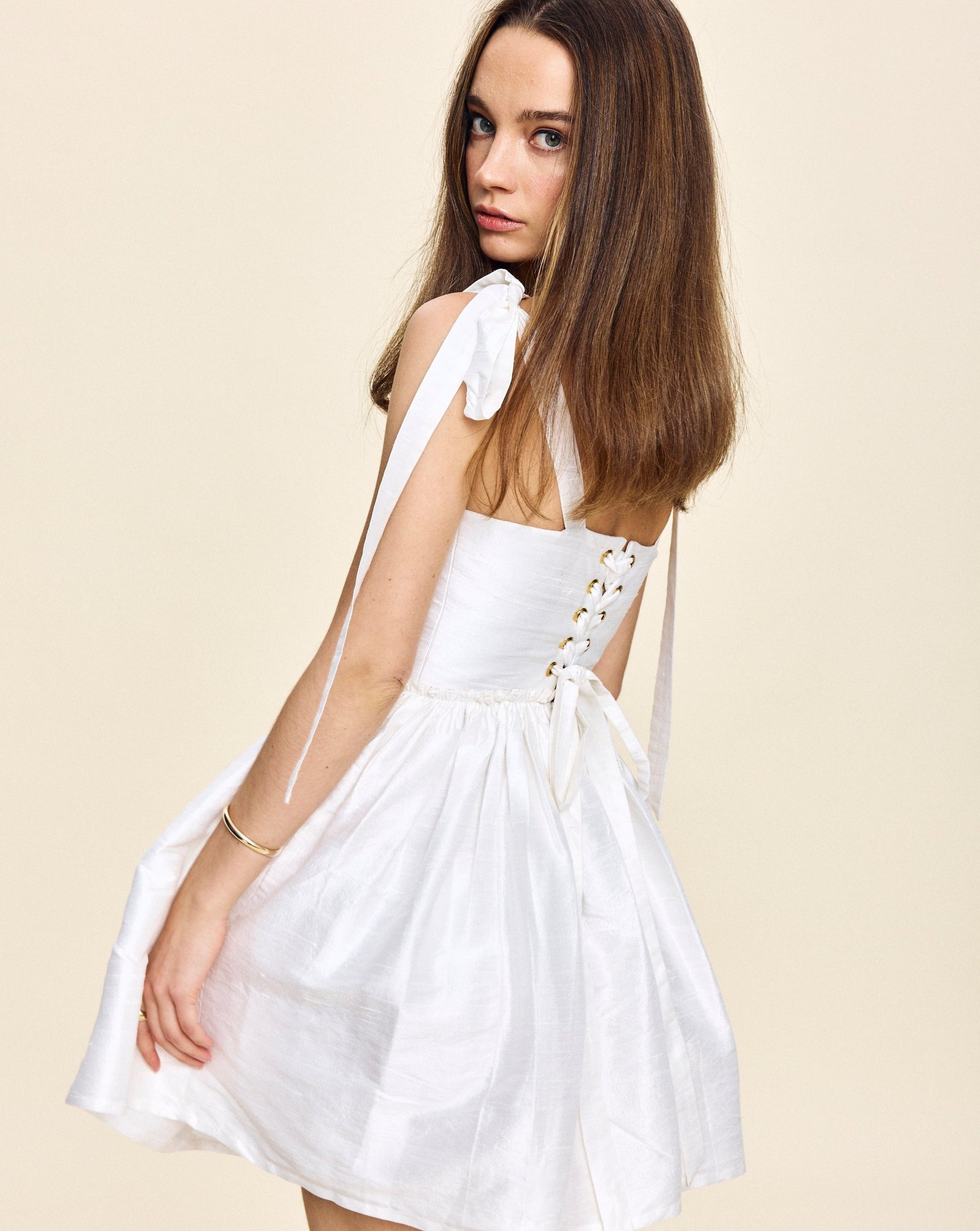 Marie Mini Dress in White Louise New York Marie Mini Dress in White Louise New York
