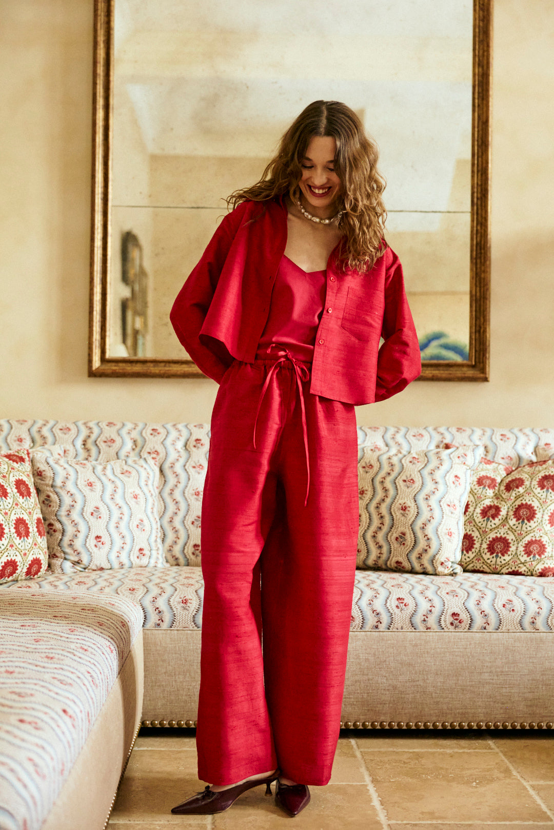 Florence Button Down in Cherry
