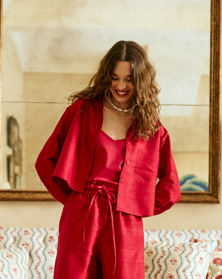 Florence Button Down in Cherry