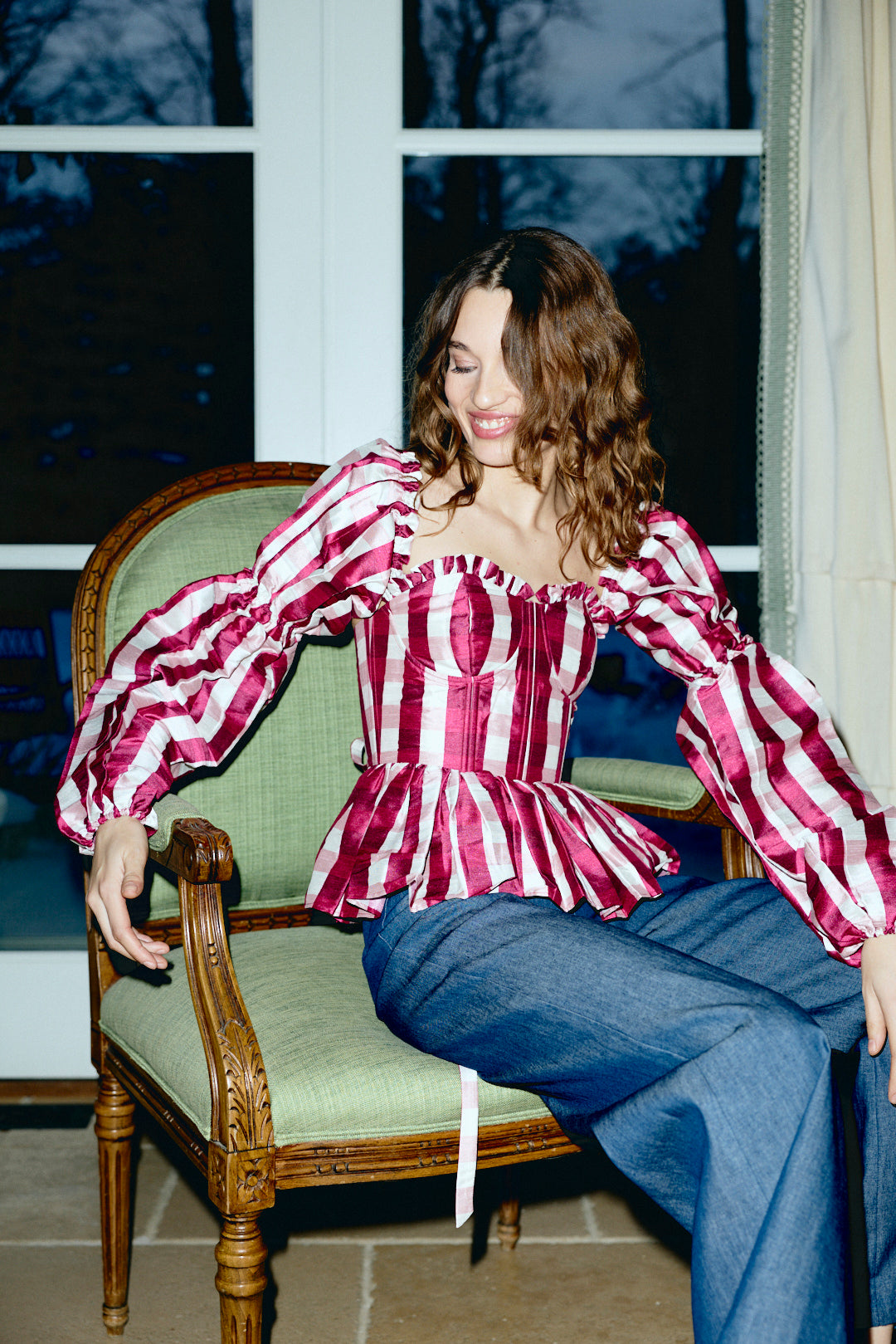 Charlotte Bustier Top in Wine Gingham