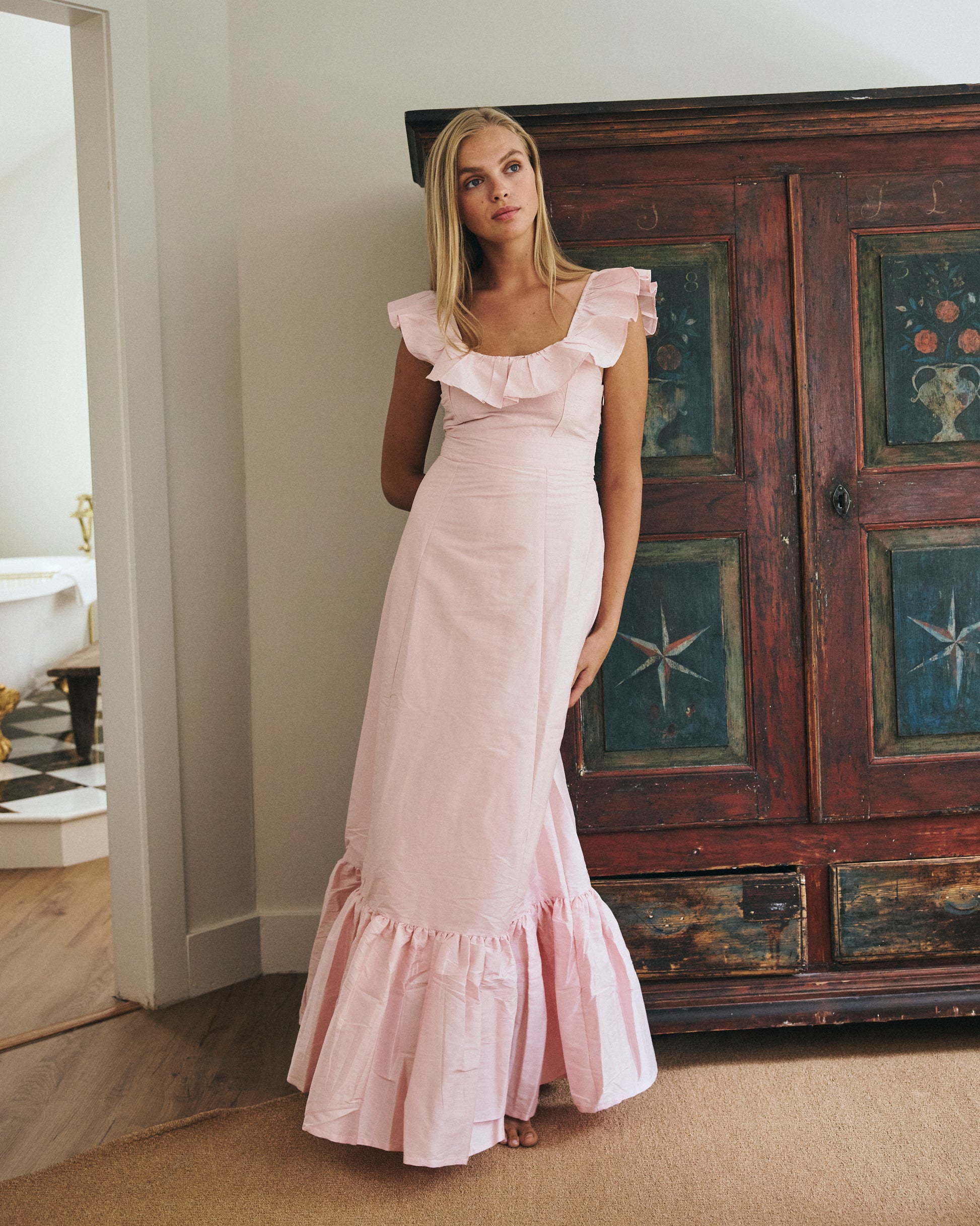 dress powder pink Bianca Powder Pink Tiered Midi Dress