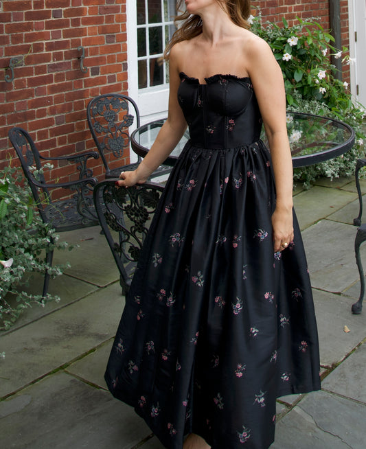 Charlotte Bustier Dress in Noir Fleur
