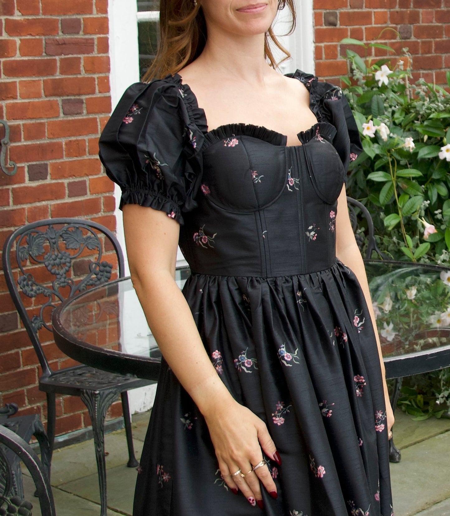 Charlotte Bustier Dress in Noir Fleur