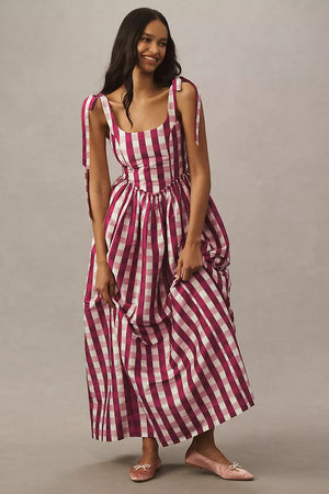 Marie Dress in Wine Gingham