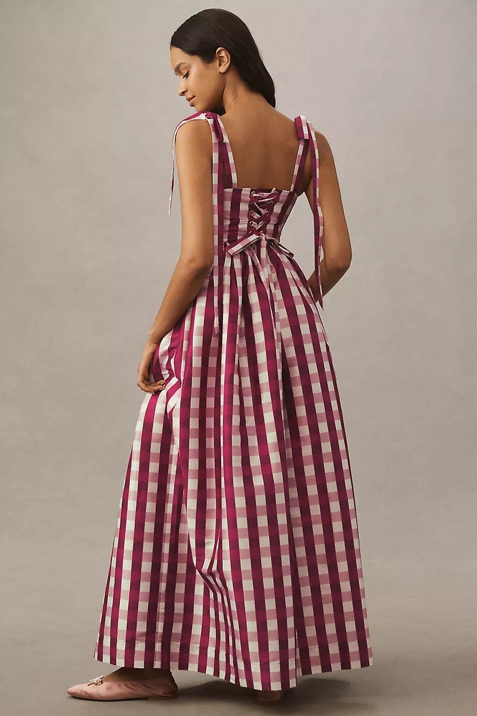 Marie Dress in Wine Gingham