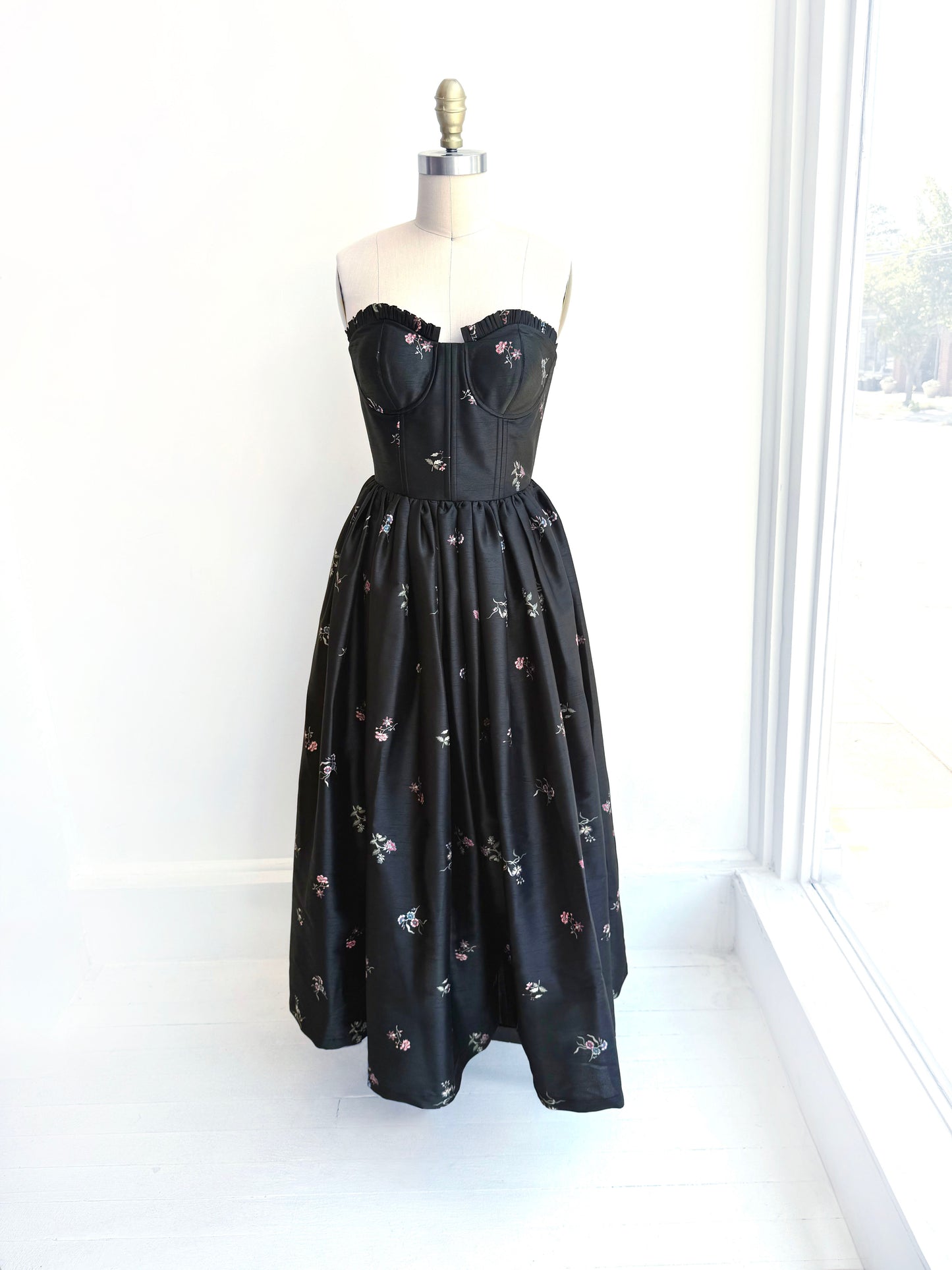 Charlotte Bustier Dress in Noir Fleur