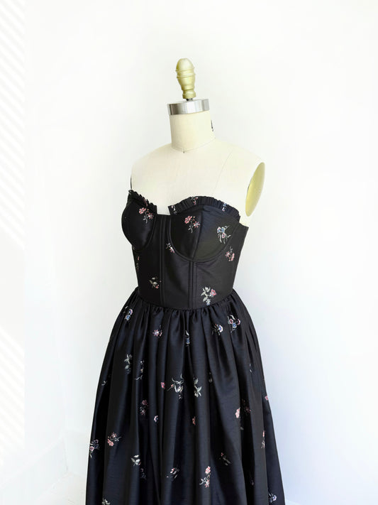 Charlotte Bustier Dress in Noir Fleur
