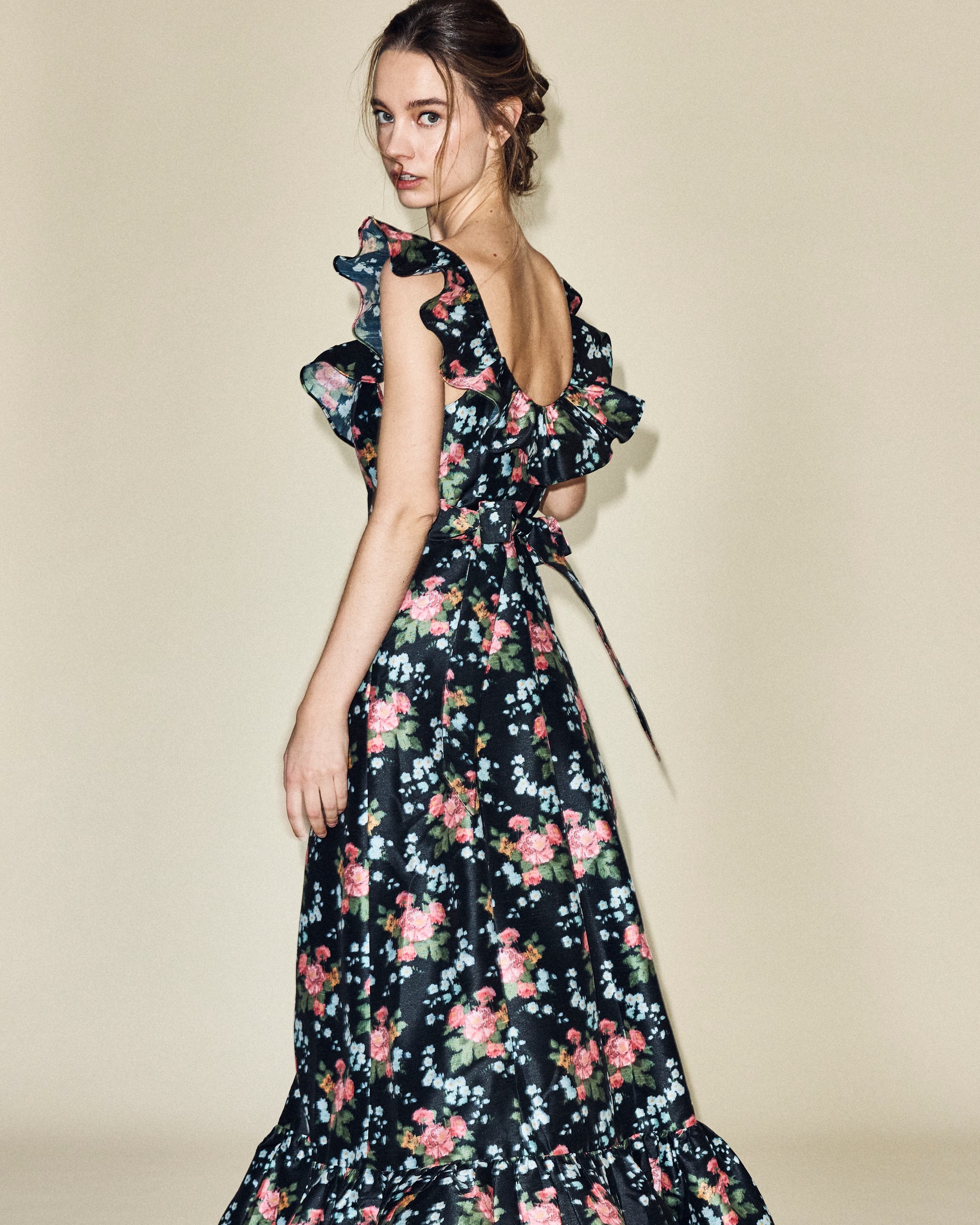 Camille Dress in Black Floral Brocade Louise New York Camille Dress in Black Floral Brocade Louise New York