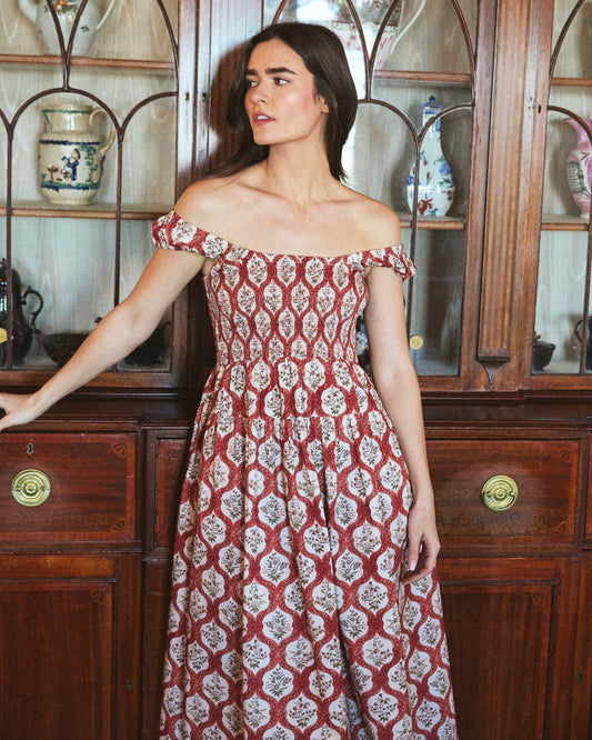 Lettie Dress in Saffron Trellis