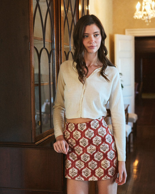 Alice Mini Skirt in Saffron Trellis