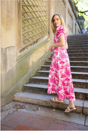 Bennet Dress in Hot Pink Toile