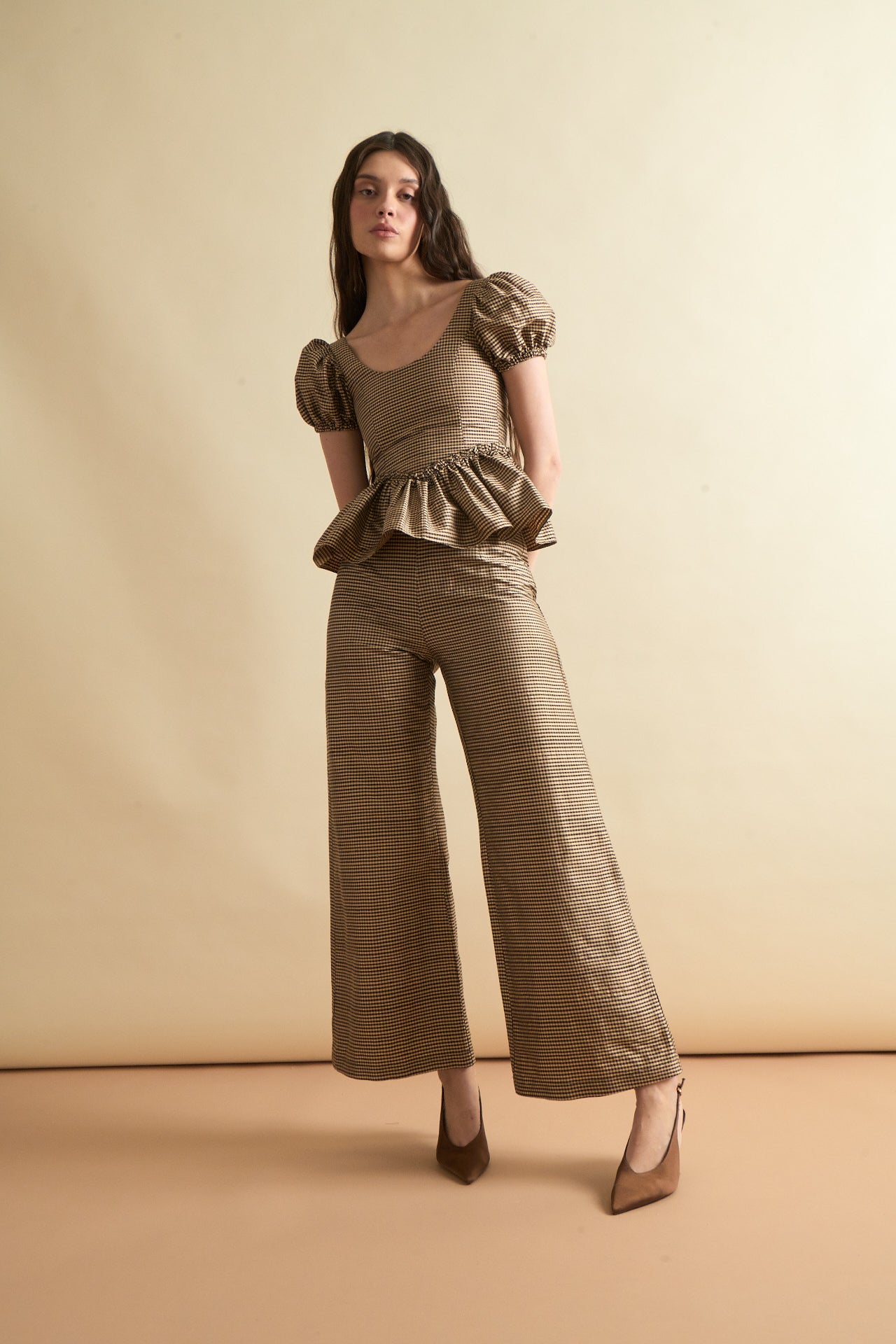 Libby Pant in Black and Beige Mini Gingham