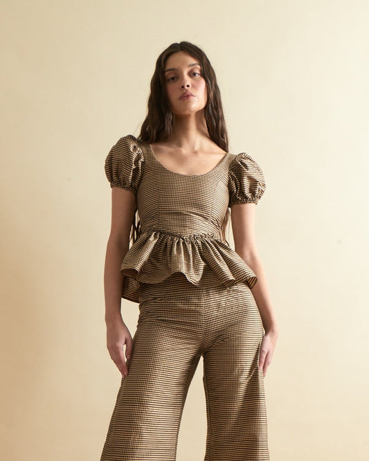 Eleanor Corset in Black and Beige Mini Gingham