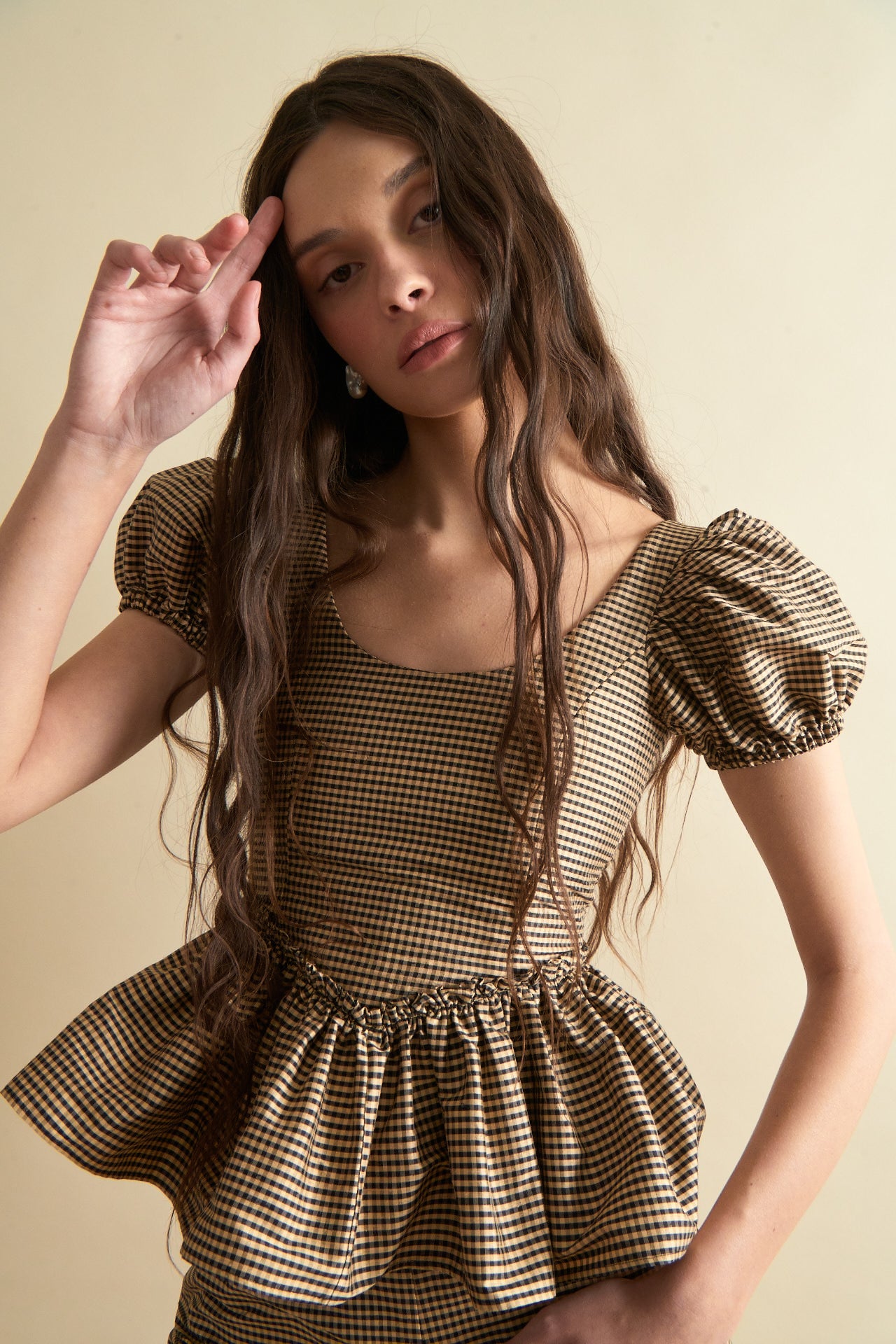 Eleanor Corset in Black and Beige Mini Gingham