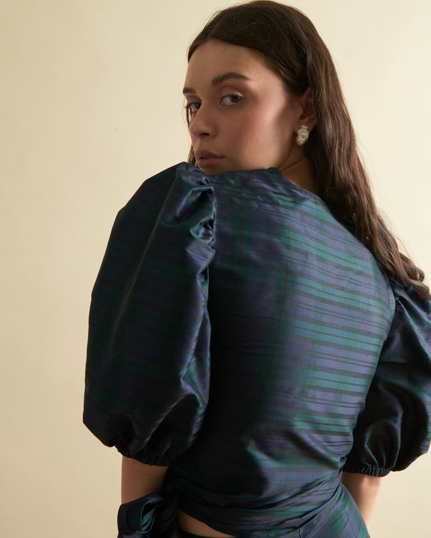 Scarlett Wrap Top in Black Watch Tartan