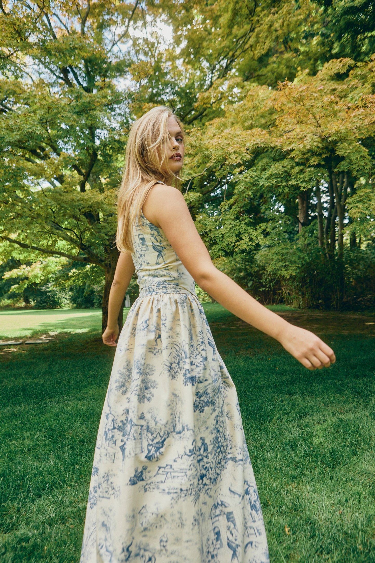 The Brigitte Skirt in Blue Toile